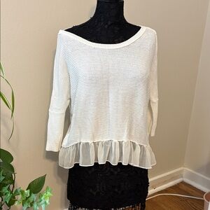 American Eagle Outfitters Off-White Sweater with Ruffle Hem